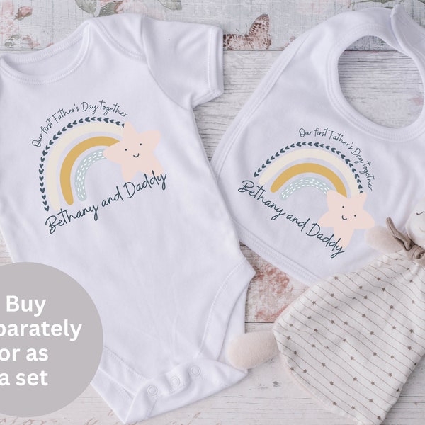 Personalised our first Father's day baby bodysuit, My 1st fathers day bib, baby gift, baby grow, personalised 1st Father's day baby grow