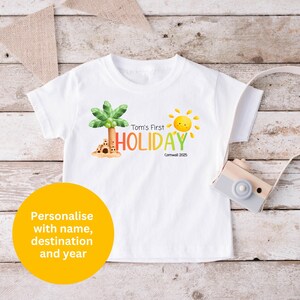 Personalised first holiday T-shirt, My 1st holiday Tshirt, children&#39;s gift, unisex, toddler t-shirt, personalised 1st holiday t-shirt