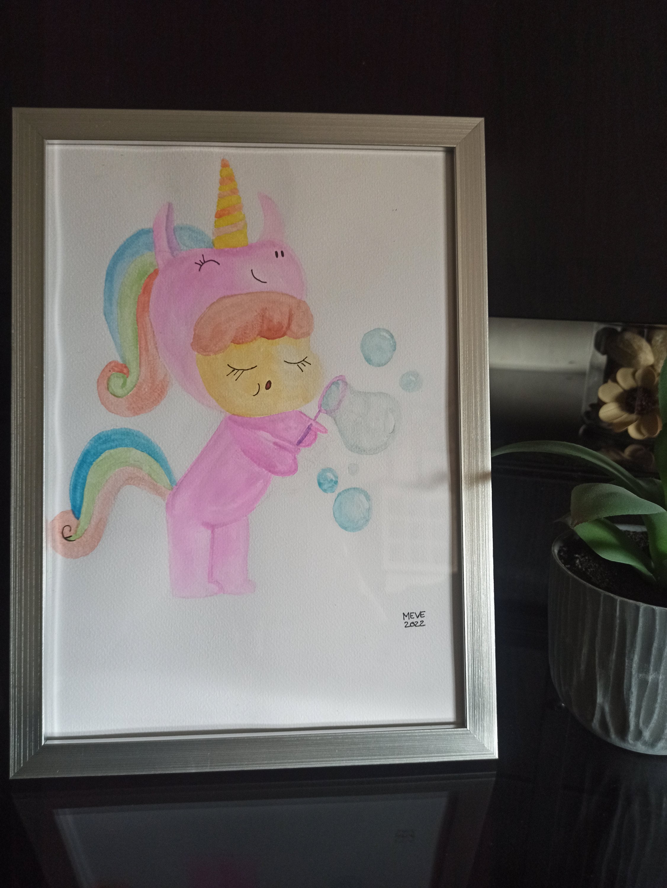 Peinture Aquarelle - Petite Fille en Licorne
