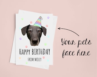 Personalised Pet Face Photo Birthday Card Your Image Custom from the dog from the cat to the dog to the catAny Pet Photo ANY WORDING