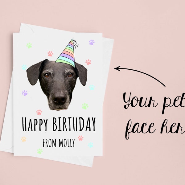 Personalised Pet Face Photo Birthday Card Your Image Custom from the dog from the cat to the dog to the catAny Pet Photo ANY WORDING