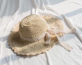 Shining/Lace Streamers Big Brim Straw Hat/Hand Woven Summer Women Sun Hat/Dome/Cap