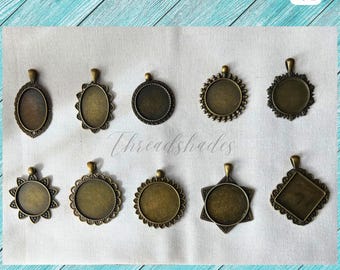Antique Bronze Pendant Trays: Vintage Style Bezel Blanks, DIY Jewelry (Set of 10)