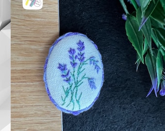 Hand Embroidered Lavender Brooch: Floral Pin with DMC Threads