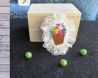 Handmade Embroidered Floral Brooch: DMC Thread Lace Pin