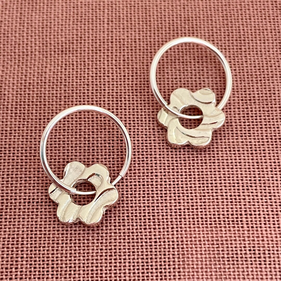 Triple Hoops Enamel Flower Statement Handmade Earrings