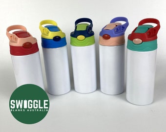 Sublimation 12oz Kids Drink Bottle With Flip Top Lid - Skinny Straight - White Gloss - Blanks - 350ml - Swiggle Blanks - Australian Owned