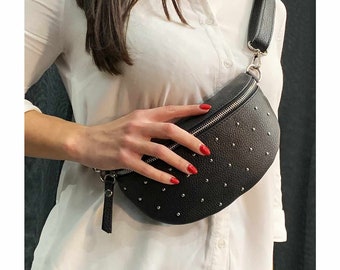 Leder beschlagene kleine Bauchtasche mit abnehmbaren Lederband bum bam beschlagene Gurteltasche Etsy