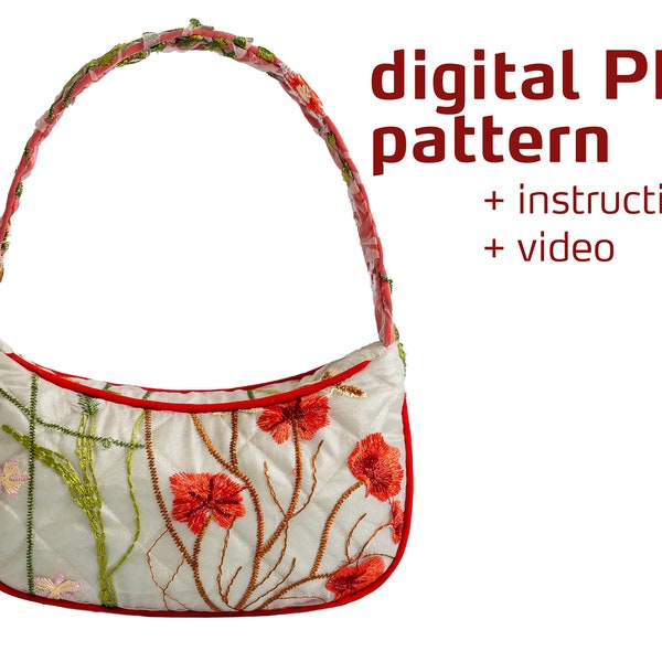 Evening bag sewing pattern / padded puffy shoulder bag, clutch bag, classic bag, lace bag, wedding bridal bag, ladies purse, digital pdf