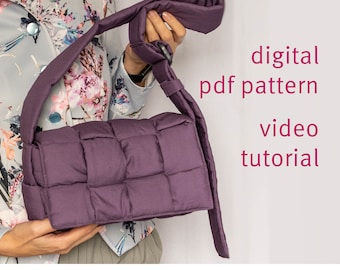 Bolso de hombro tejido acolchado Patrón digital en PDF Costura con almohada acolchada Bolso de mano acolchado