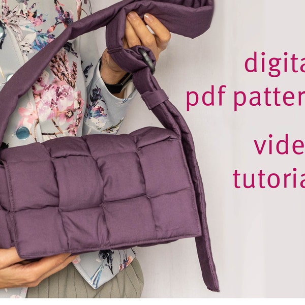 Puffer Woven Shoulder Bag Pdf digital pattern sewing Padded Pillow Quilted Handbag Crossbody