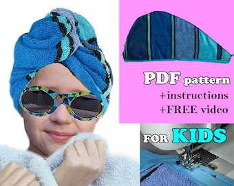 Easy Sewing Pattern Kids Hair Turban Towel Wrap PDF Digital / Turban/ Terry Toweling Wrap Towel - Beginner Sewing Video Tutorial
