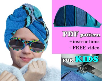 Kids Hair Turban Sewing Pattern: Terry Towel Wrap (PDF Digital)