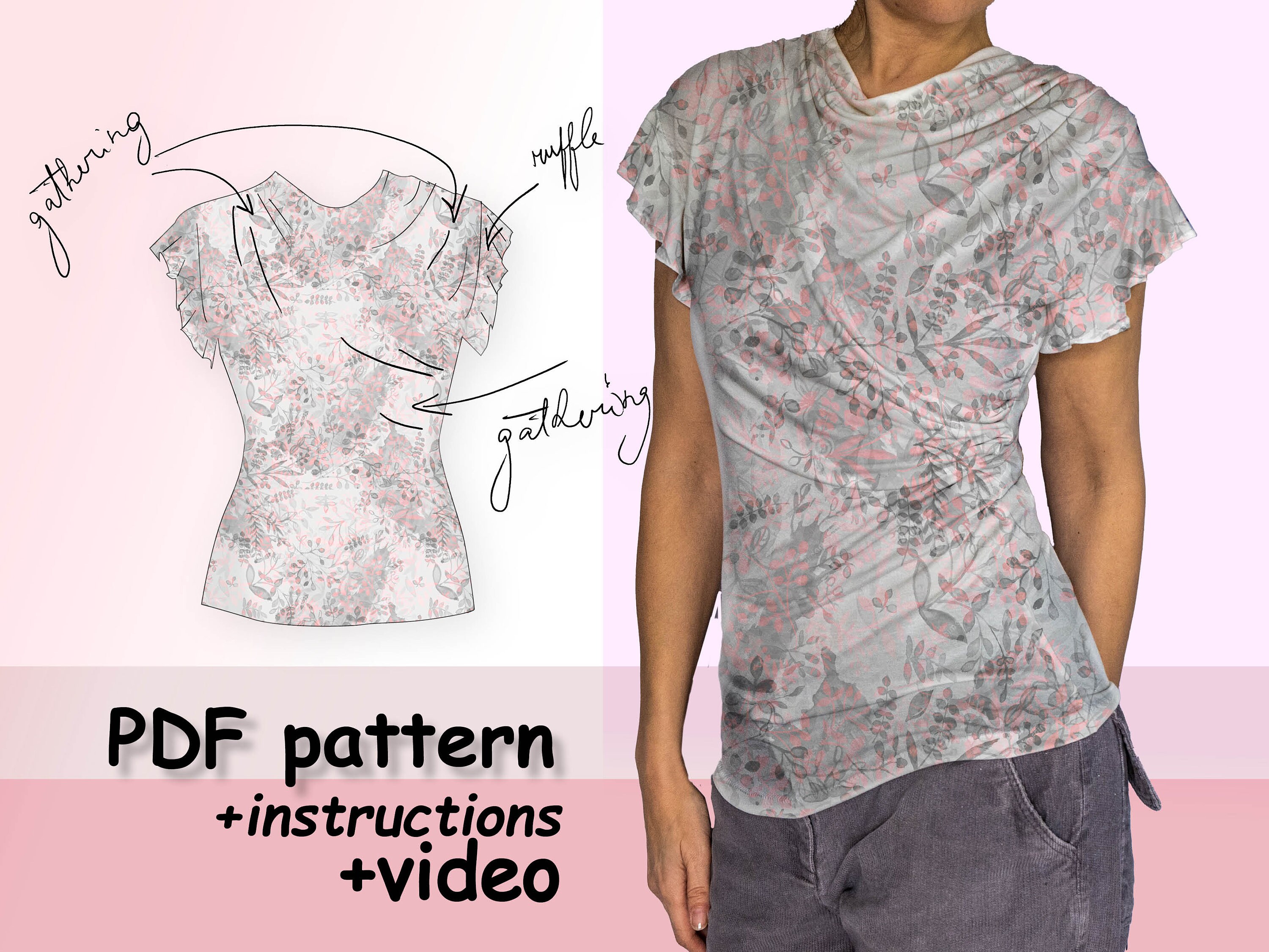 Jersey Top For Sewing PDF Digital Pattern Knit Asymmetric Top With Jersey Top For Sewing PDF Digital Pattern Knit Asymmetric Top With