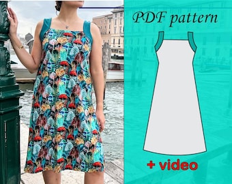 Loose Fit Jersey A-Line Dress PDF Sewing Pattern, UK Sizes 20-22, Sleeveless Summer Dress with Video Tutorial