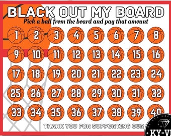 Black out my board for Basketball club, clear the board, pick a ball to donate sports team fundraiser, ready to print, post on social media
