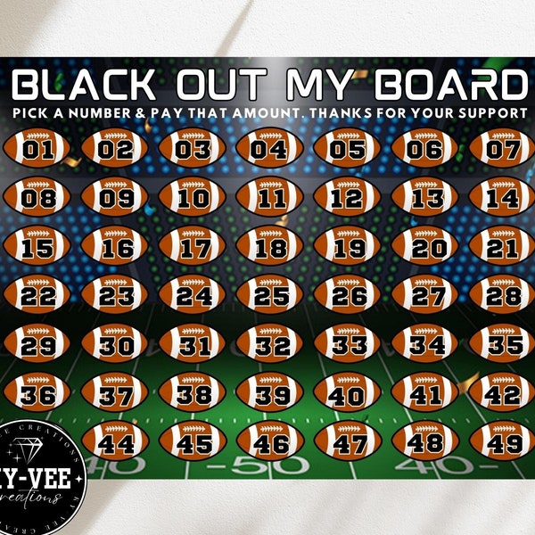 Black out my board for football sports club, clear the board pick a ball to donate team fundraising, ready to print or post on social media