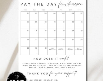 Elija una fecha para donar, calendario mínimo, recaudación de fondos imprimible de pago diario, recaudación de fondos para donaciones por cualquier motivo/cualquier mes, listo para imprimir