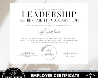 Puede incluir: Una plantilla de certificado imprimible en blanco y negro para reconocer el logro del liderazgo. El certificado tiene un diseño simple con un lugar para insertar el nombre del destinatario, la fecha y el nombre del entrenador. También tiene un espacio para insertar un logotipo.