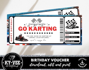 Go Kart racing for kids gift voucher, INSTANT DOWNLOAD, editable go karting birthday ticket, surprise kids racing go karts, printable gift