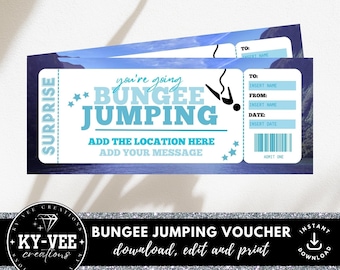Bungee jumping gift certificate, INSTANT DOWNLOAD, editable bungee jump ticket template, bungee gift voucher, printable DIY bungee jump gift