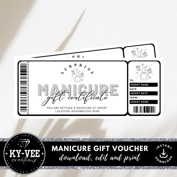 Nail salon gift certificate, INSTANT DOWNLOAD, editable minimal manicure voucher, printable Canva beauty salon template, personalized card