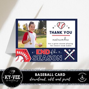 Plantilla de tarjeta de béisbol Canva, DESCARGA INSTANTE, Tarjetas de béisbol personalizadas para el equipo, Regalo deportivo de agradecimiento personalizado, final de temporada imprimible