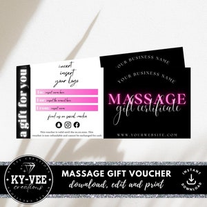 Massage gift certificate template, INSTANT DOWNLOAD, massage gift voucher, gift card for massage, massage business card ideas, editable gift