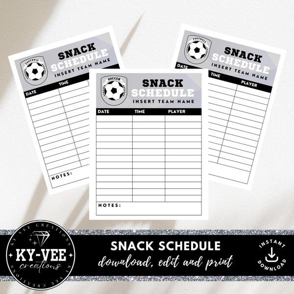 Snack Schedule for Sports Football Etsy
