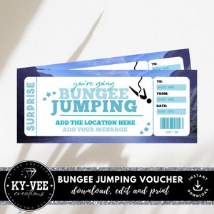 Bungeejumpen cadeaubon, INSTANT DOWNLOAD, bewerkbare bungee jump ticket sjabloon, bungee cadeaubon, afdrukbare DIY bungee jump cadeau