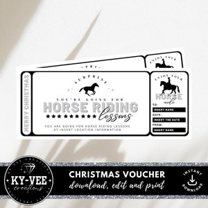 Buono regalo per lezione di equitazione, DOWNLOAD IMMEDIATO, biglietto per festa di Natale a cavallo, modello Canva modificabile, voucher a sorpresa stampabile