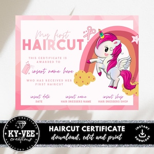 First haircut certificate, INSTANT DOWNLOAD, Personalized baby&#39;s first haircut certificate, girls 1st haircut certificate