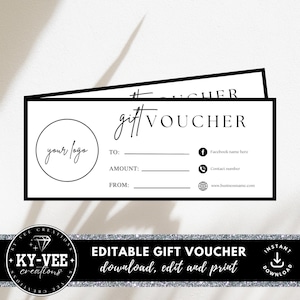 Minimale Geschenkgutscheinvorlage, SOFORTIGER DOWNLOAD, personalisierter Geschenkgutschein mit Logo, bearbeitbarer Geschenkgutschein