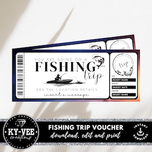 Modèle de certificat-cadeau de pêche imprimable, TÉLÉCHARGEMENT INSTANTANÉ, bon-cadeau de voyage de pêche modifiable, billet de voyage de pêche, vacances de pêche