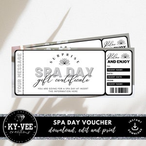 Spa massage gift card, INSTANT DOWNLOAD, Printable spa day voucher Canva template, custom beauty gift certificate, editable coupon for her