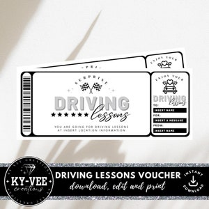 Driving lesson voucher Canva template, INSTANT DOWNLOAD, printable surprise gift certificate, learning to drive, editable minimalist coupon