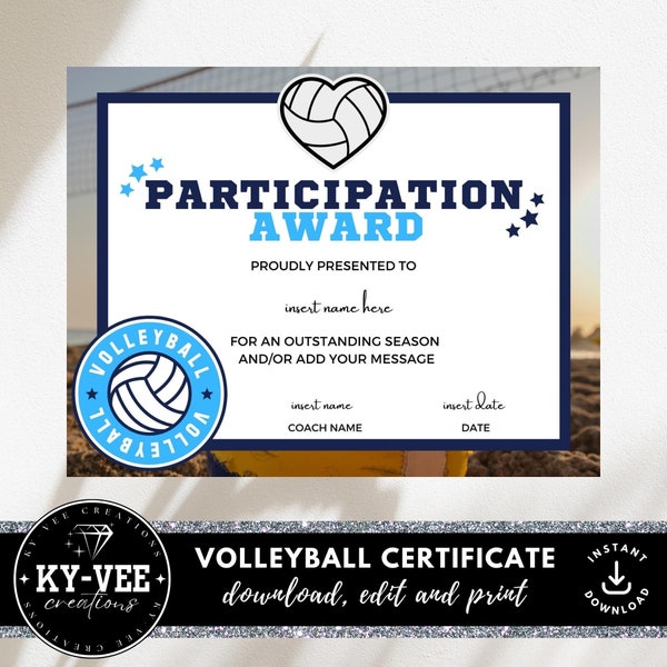 Printable Certificate of Volleyball Etsy