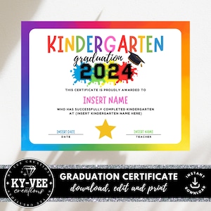 Kindergarten Abschluss Zertifikat Vorlage, INSTANT DOWNLOAD, bedruckbares Kindergarten Zertifikat, bearbeitbarer kindy Abschluss Preis