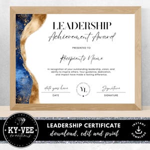 Certificato di riconoscimento per i risultati ottenuti dalla leadership, DOWNLOAD IMMEDIATO, premio stampabile per i dipendenti, modello modificabile con inchiostro alcolico blu