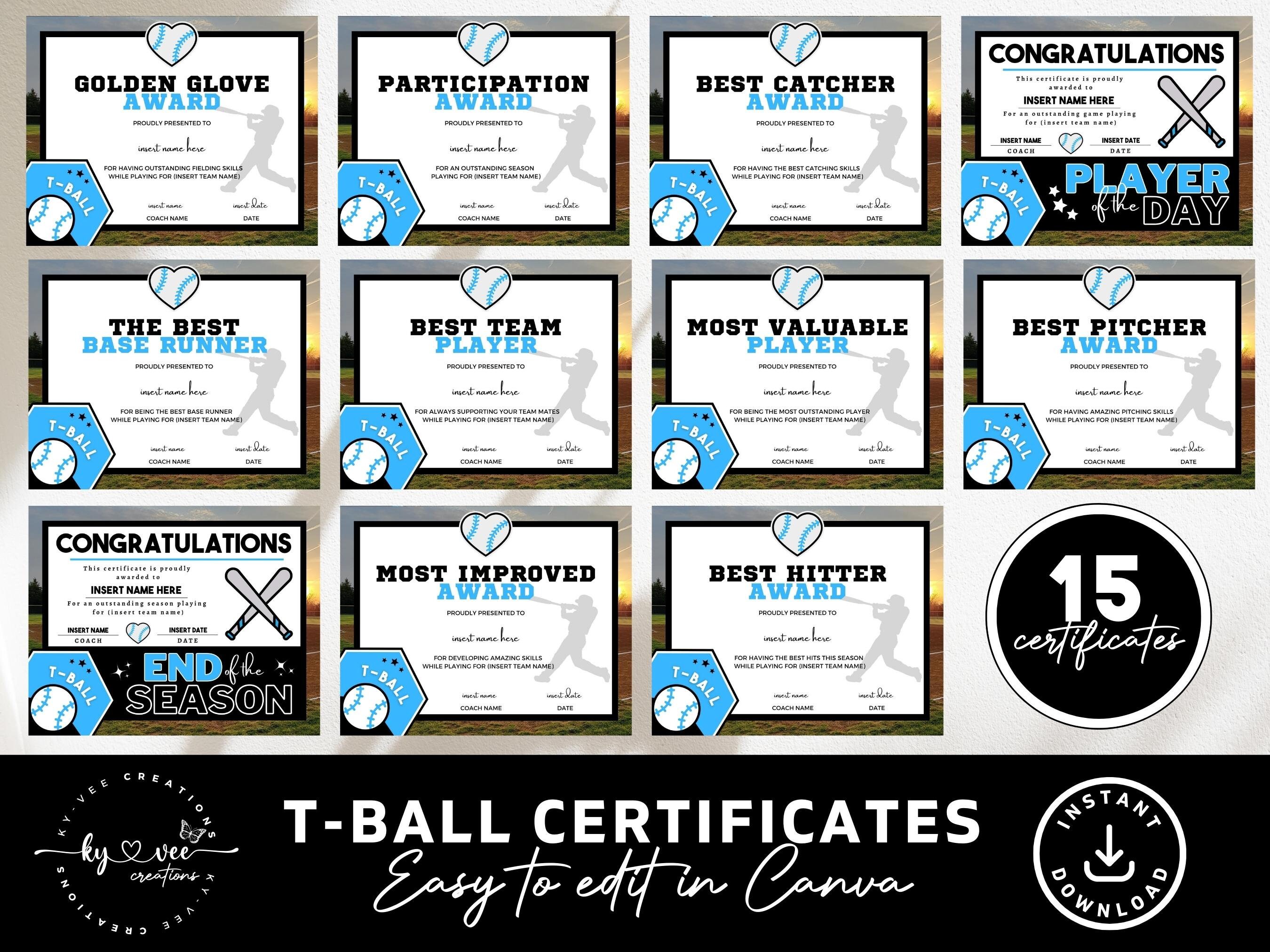 15 T Ball Certificate Templates INSTANT DOWNLOAD Editable Etsy