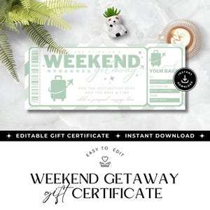 Druckbare Reise Geschenkgutschein Vorlage, INSTANT DOWNLOAD, Wochenendausflug Geschenkgutschein, DIY Happy Birthday Karte, bearbeitbare Reisekarte