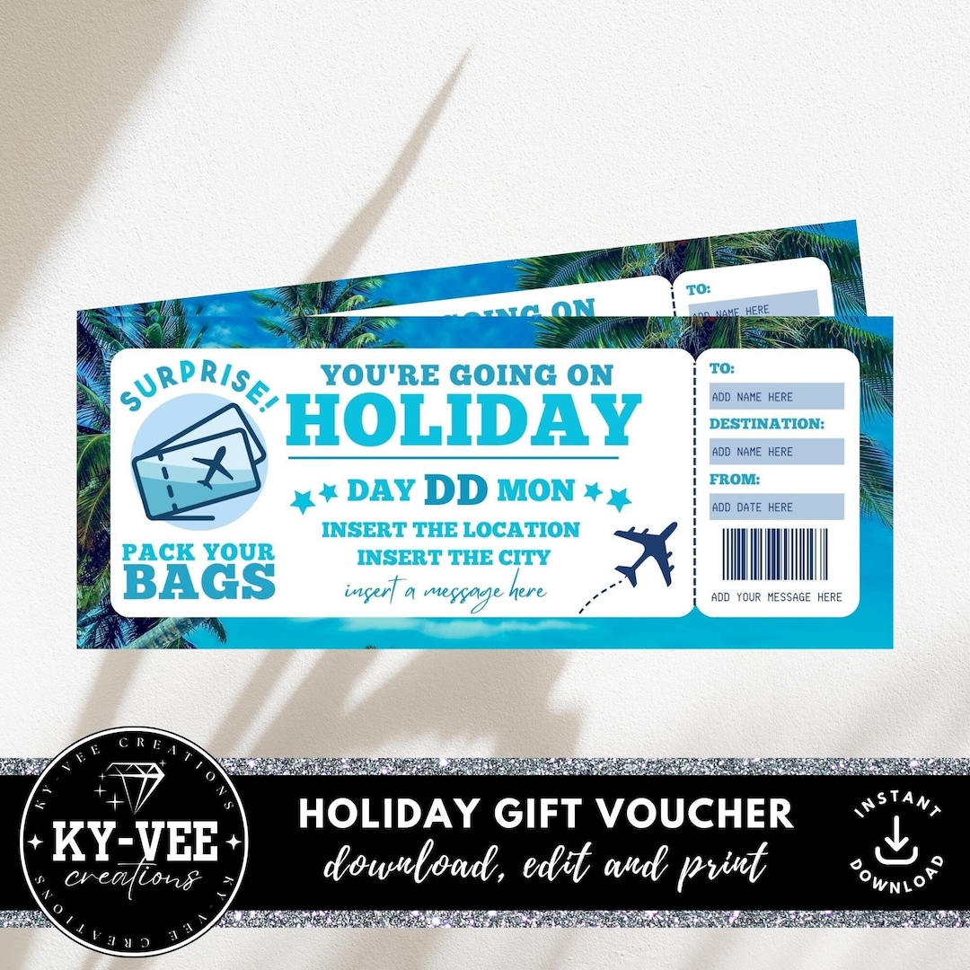 Travel Voucher Gift Template INSTANT DOWNLOAD Vacation Voucher Gift Travel Voucher Gift Template INSTANT DOWNLOAD Vacation Voucher Gift