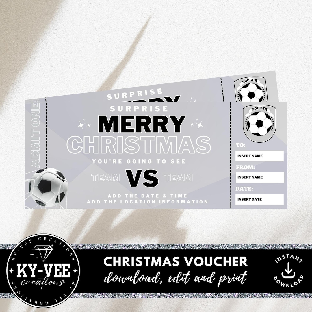 Printable Soccer Tickets, INSTANT DOWNLOAD, Surprise Christmas Gift