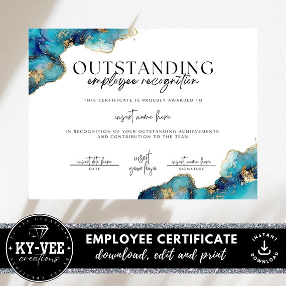 Employee appreciation certificate template, INSTANT DOWNLOAD, printable awards for employees, editable employee of the month template