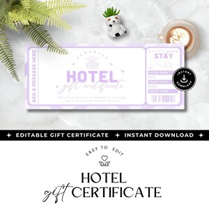 Hotel gift certificate, INSTANT DOWNLOAD, travel gift card, weekend getaway gift voucher, DIY Happy birthday card, editable travel ticket