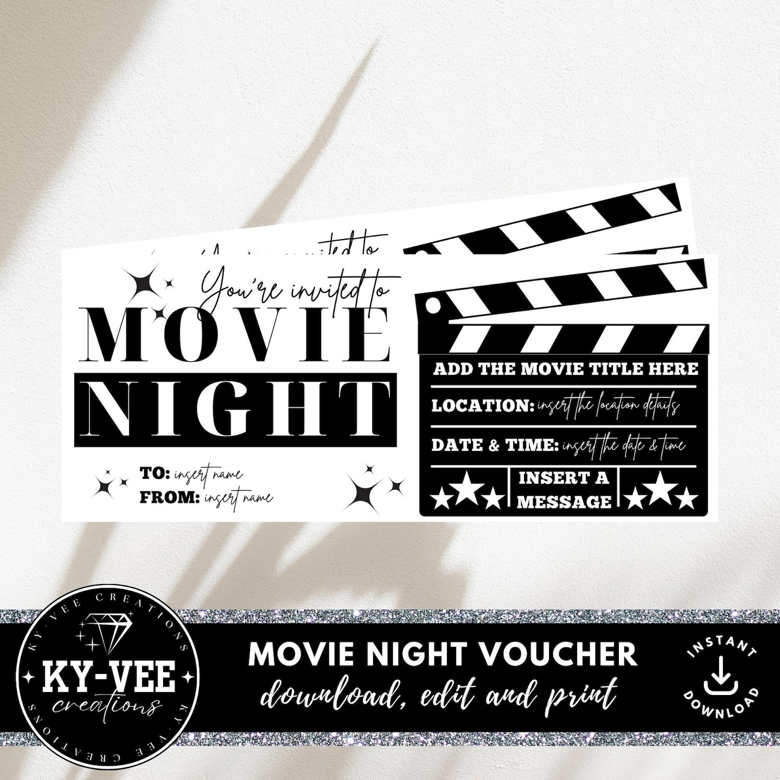 Movie Ticket Gift Ideas, INSTANT DOWNLOAD, Editable Movie Ticket ...