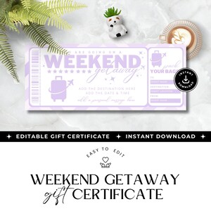 Druckbare Reise Geschenkgutschein Vorlage, INSTANT DOWNLOAD, Wochenendausflug Geschenkgutschein, DIY Happy Birthday Karte, bearbeitbare Reisekarte