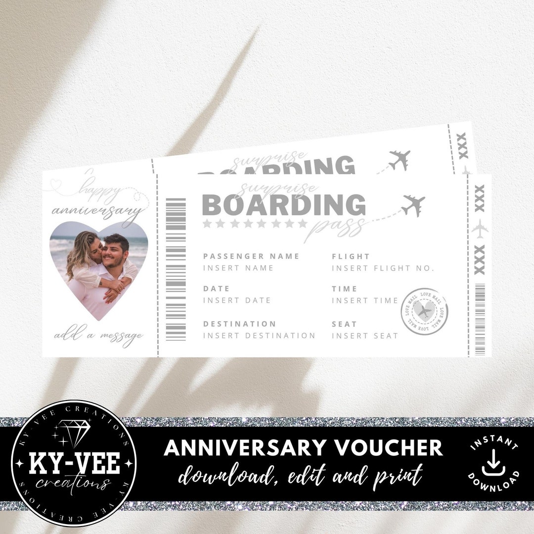 Fake Printable Plane Tickets, INSTANT DOWNLOAD, Surprise Anniversary