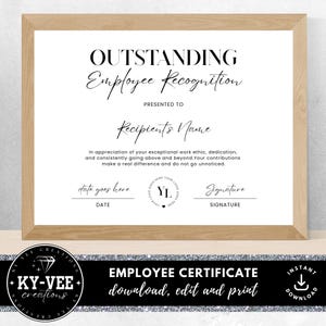 Employee appreciation certificate template, INSTANT DOWNLOAD, printable awards for employees, editable employee of the month template
