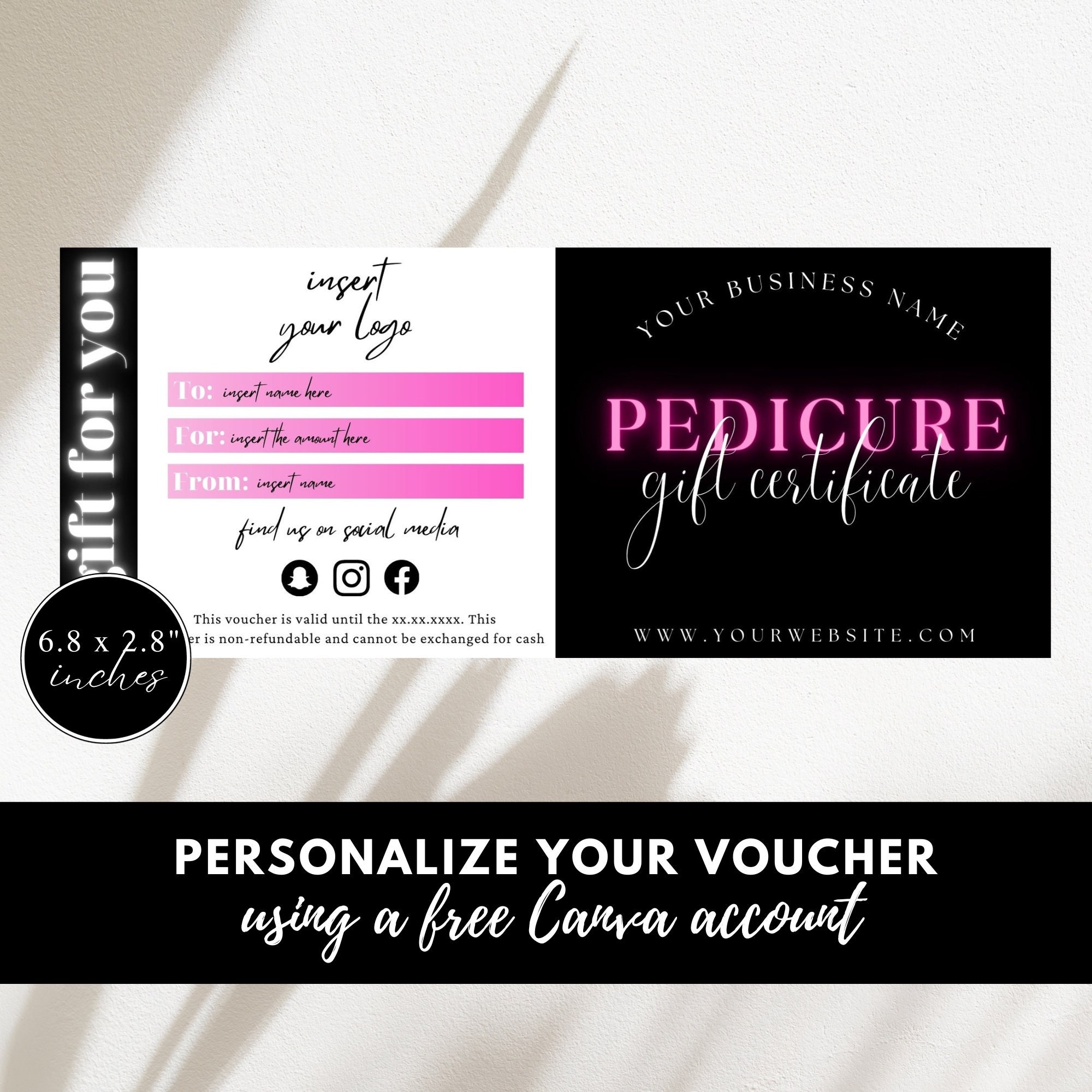 Printable Pedicure Gift Certificate Template, INSTANT DOWNLOAD